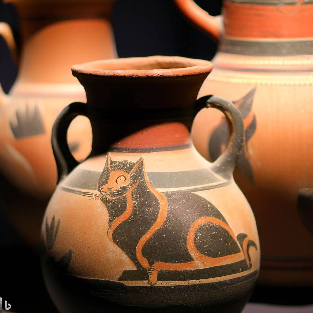 vase depicting a cat