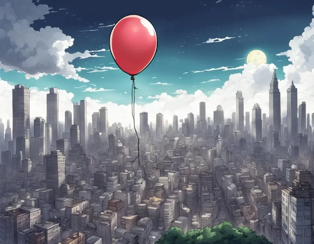 rosy retrospection - color balloon against a gray city