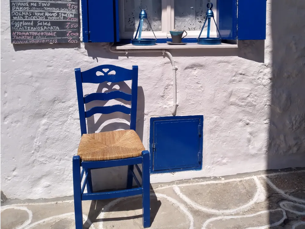 simple analytics; image of chair on Greek island