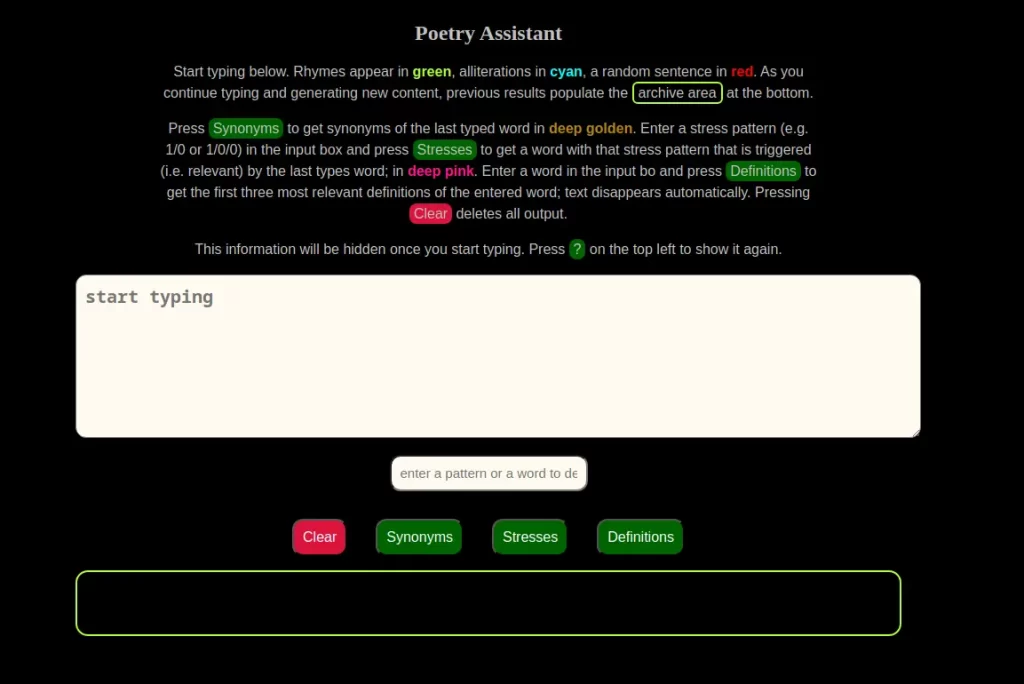 javascript poetry assistant. Program screenshot