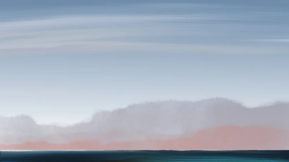 Cinema today. Painting of sunset by Chris Angelis